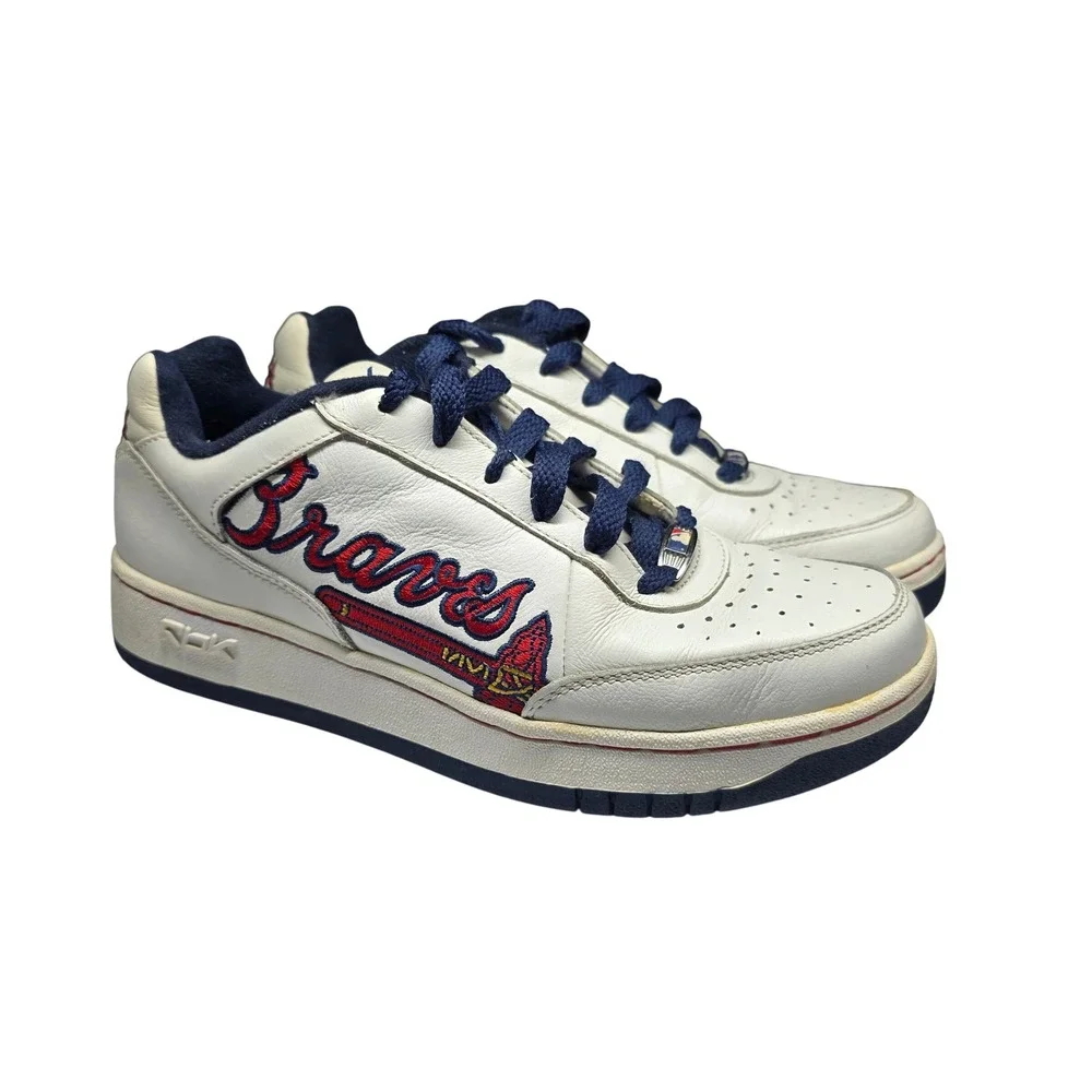 Reebok MLB Atlanta Braves Sneakers White Navy Red Leather Low Top Mens 7 RB711